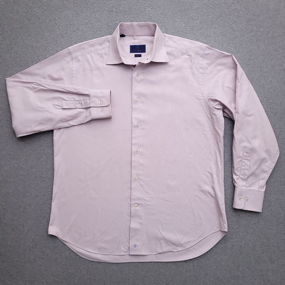 David Donahue Dress Shirt Mens 16 34/35 Regular Fit White Micro Check - Picture 4 of 8